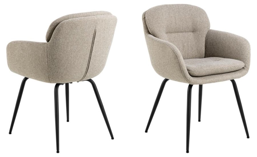 ACT NORDIC Dora Esszimmerstuhl, mit Armlehnen, Nähten und Reißverschluss – beiger Stoff und schwarzer Stahl