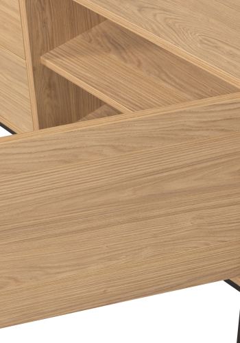 WOOOD Silas TV-bord, m. 2 lger, 1 lge, 1 hylde, 2 skuffer - egetr melamin og sort metal (180x44)