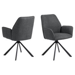 ACT NORDIC Glenda Esszimmerstuhl, mit Armlehnen und Drehfunktion - dunkelgrauer Stoff und schwarzer Stahl