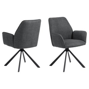 ACT NORDIC Glenda spisebordsstol, m. armln og drejefunktion - mrkegr stof og sort stl