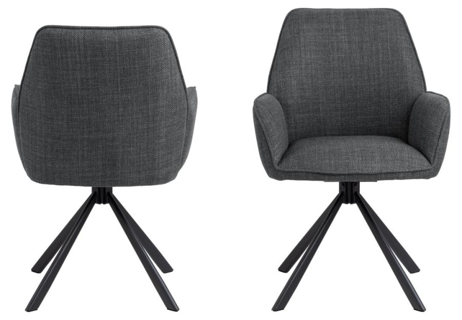 ACT NORDIC Glenda Esszimmerstuhl, mit Armlehnen und Drehfunktion - dunkelgrauer Stoff und schwarzer Stahl