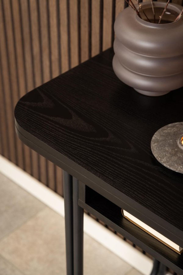 ACT NORDIC Darlington spisebord, med 1 ileggsplate - sort ask grov melamin matt sort stl (40/80x140)