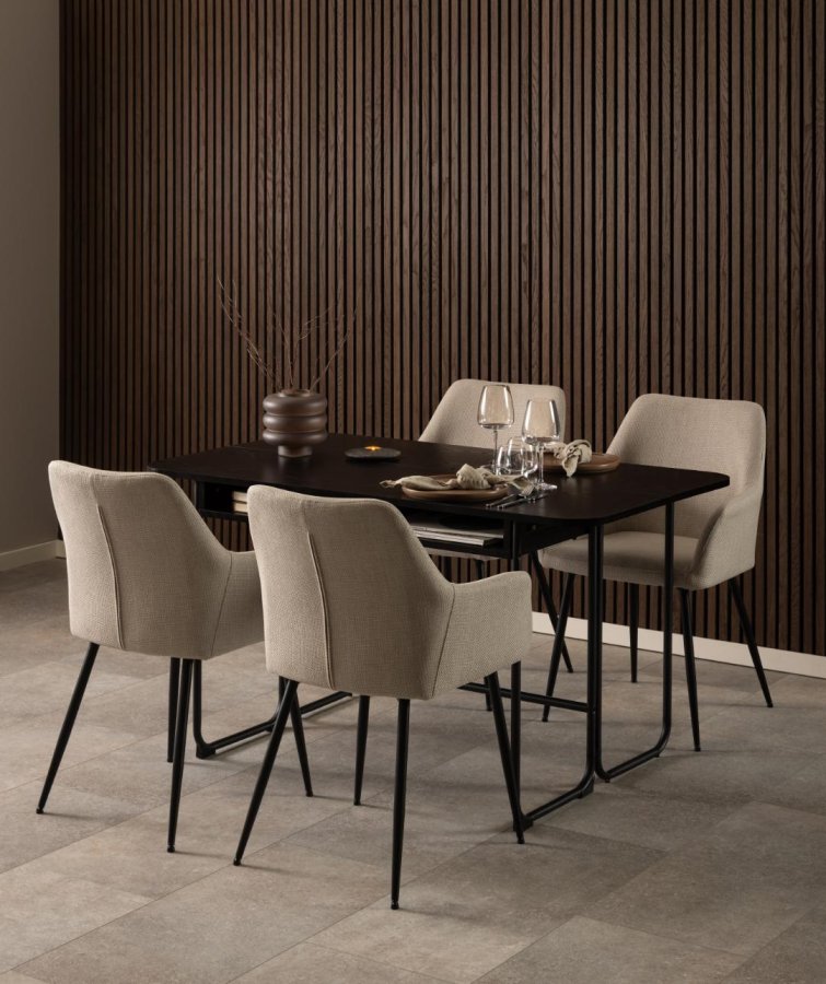 ACT NORDIC Darlington spisebord, med 1 ileggsplate - sort ask grov melamin matt sort stl (40/80x140)