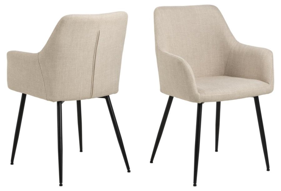 ACT NORDIC Lizzy Esszimmerstuhl, mit Armlehnen und Reißverschluss – beiger Stoff und schwarzer Stahl