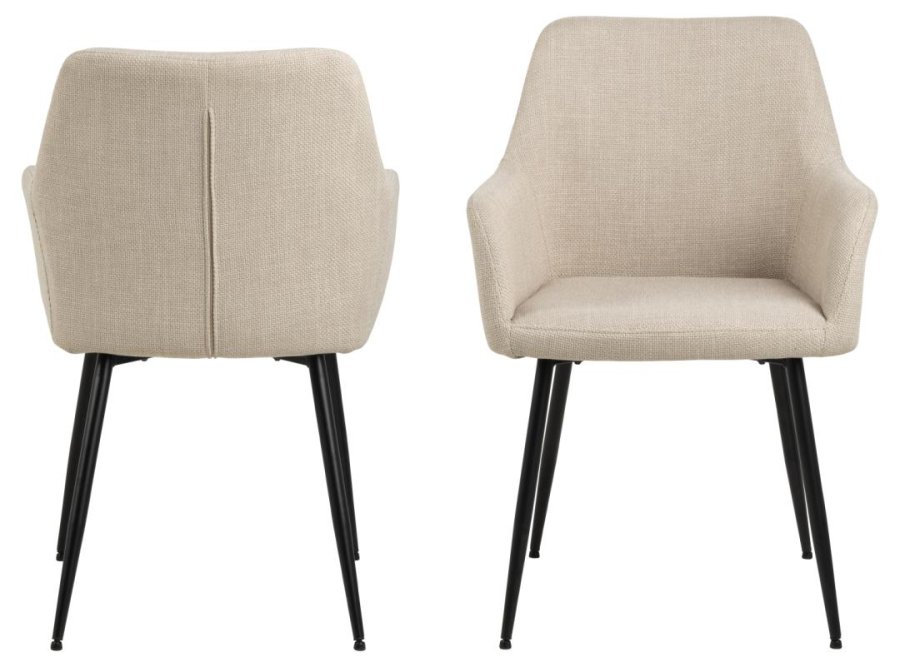 ACT NORDIC Lizzy Esszimmerstuhl, mit Armlehnen und Reißverschluss – beiger Stoff und schwarzer Stahl