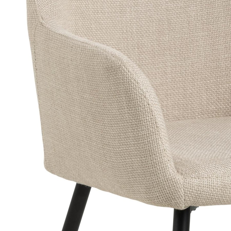 ACT NORDIC Lizzy Esszimmerstuhl, mit Armlehnen und Reißverschluss – beiger Stoff und schwarzer Stahl