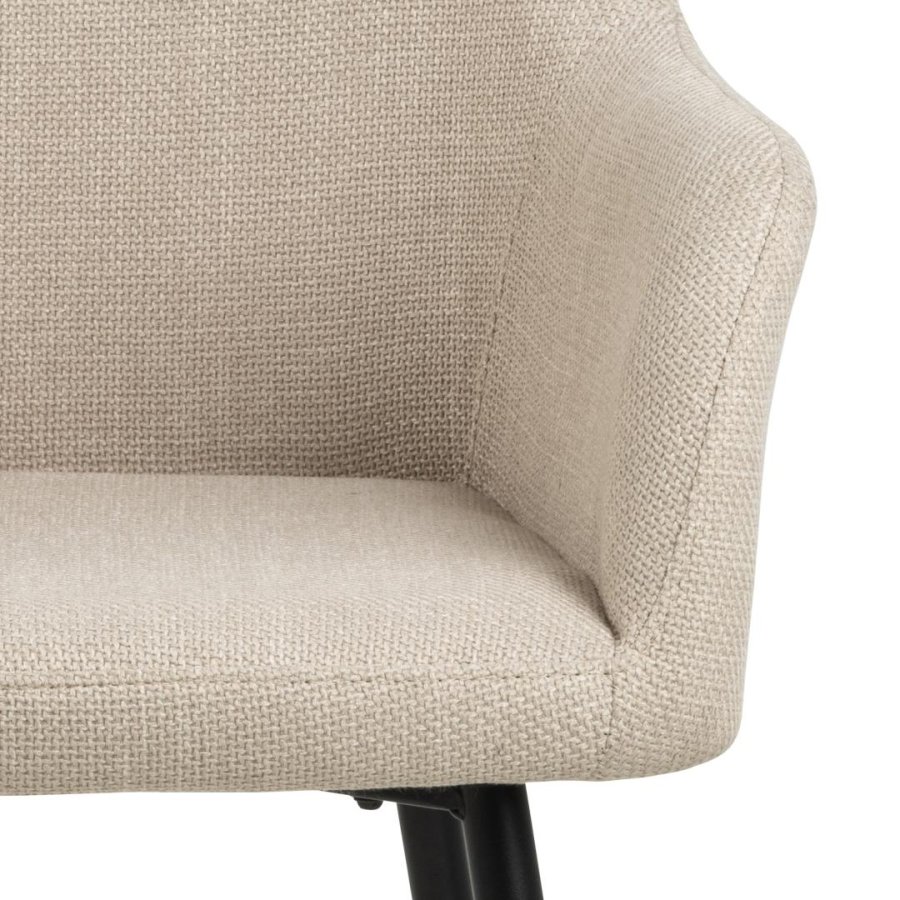 ACT NORDIC Lizzy Esszimmerstuhl, mit Armlehnen und Reißverschluss – beiger Stoff und schwarzer Stahl