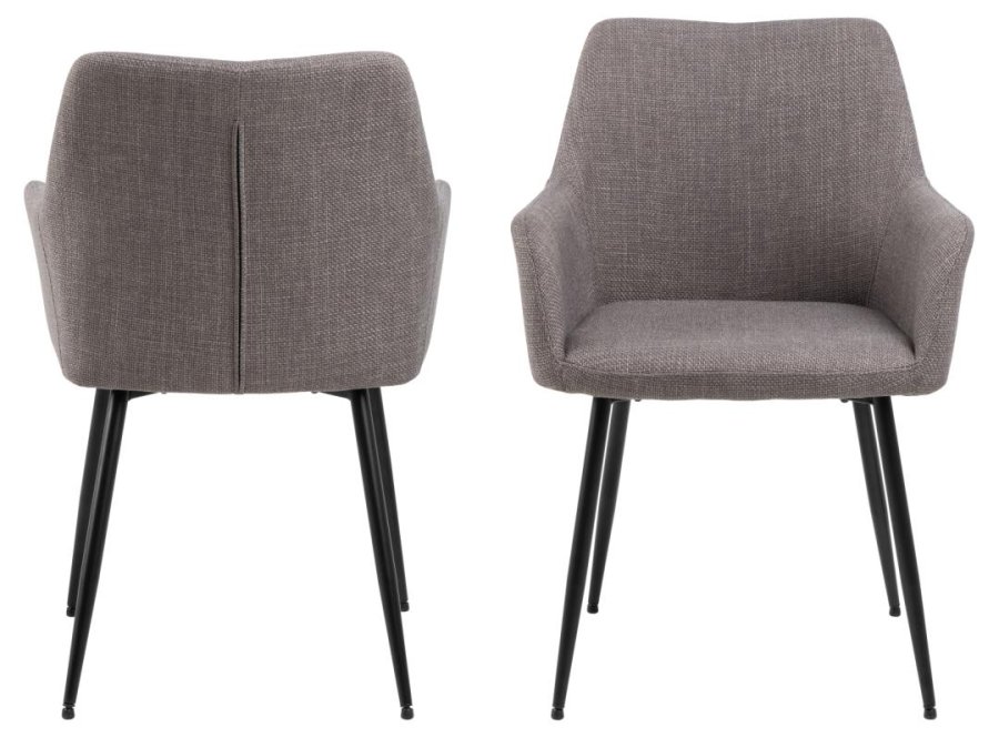 ACT NORDIC Lizzy Esszimmerstuhl, mit Armlehnen und Reißverschluss – hellgraubrauner Stoff und schwarzer Stahl