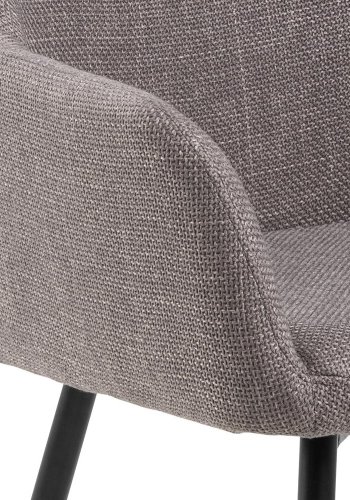 ACT NORDIC Lizzy Esszimmerstuhl, mit Armlehnen und Reißverschluss – hellgraubrauner Stoff und schwarzer Stahl