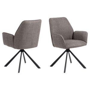 ACT NORDIC Glenda spisebordsstol, m. armln og drejefunktion - lys grbrun stof og sort stl