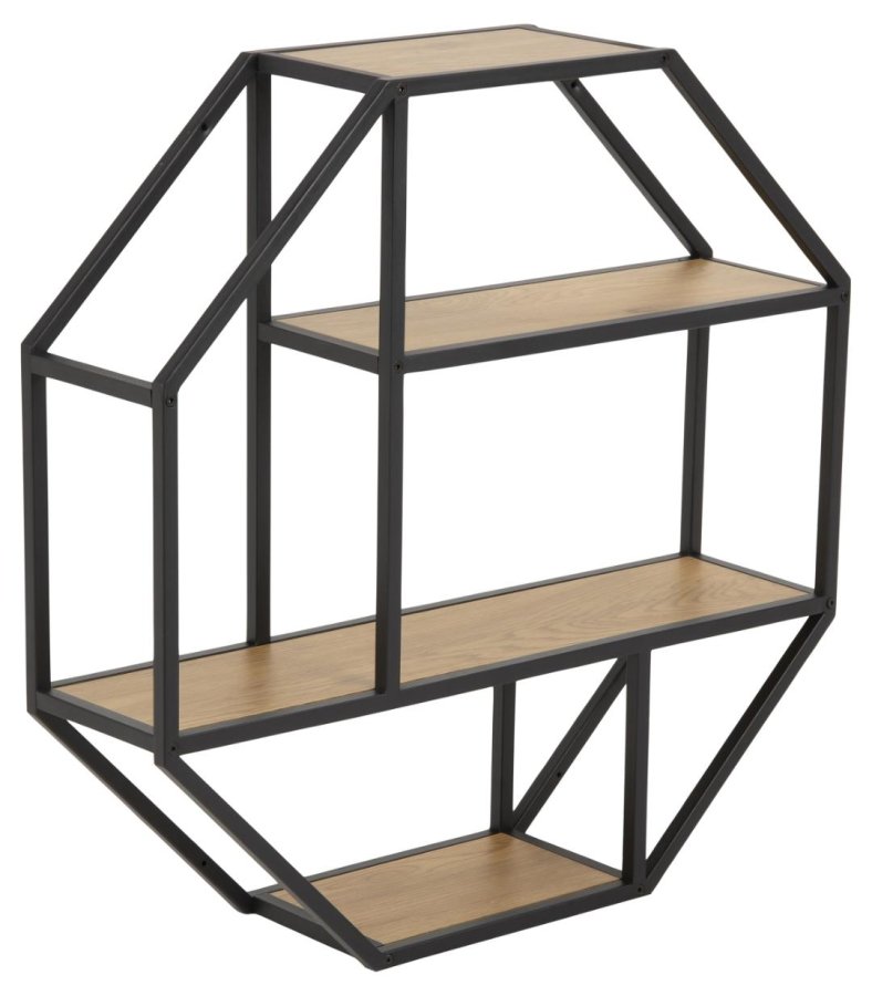 ACT NORDIC Seaford Wandregal, achteckig – mattes Wildeiche-Melamin und schwarzer Stahl