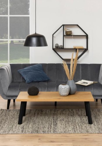 ACT NORDIC Seaford Wandregal, achteckig – mattes Wildeiche-Melamin und schwarzer Stahl