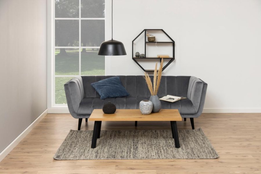 ACT NORDIC Seaford Wandregal, achteckig – mattes Wildeiche-Melamin und schwarzer Stahl