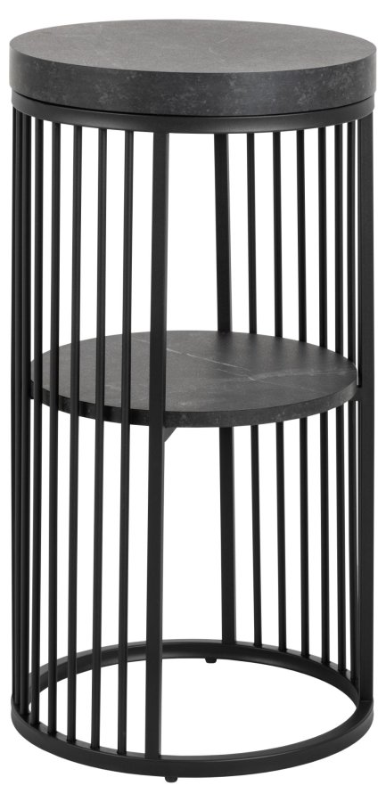 ACT NORDIC Strington nattbord, med 1 hylle, rundt - matt svart Izmir grov melamin og svart stl (35)