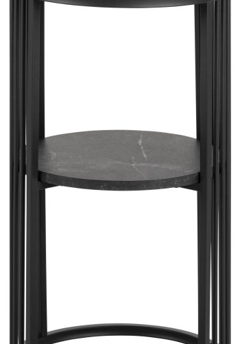 ACT NORDIC Strington nattbord, med 1 hylle, rundt - matt svart Izmir grov melamin og svart stl (35)