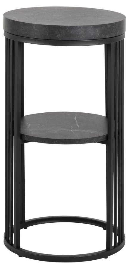 ACT NORDIC Strington nattbord, med 1 hylle, rundt - matt svart Izmir grov melamin og svart stl (35)