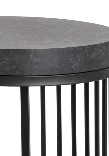 ACT NORDIC Strington nattbord, med 1 hylle, rundt - matt svart Izmir grov melamin og svart stl (35)