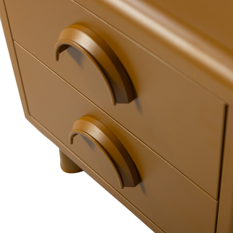 WOOOD Rune natbord, m. 2 skuffer - honninggul metal (42x42)