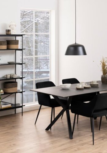 ACT NORDIC Ranja Esszimmerstuhl, mit Armlehnen – schwarzer Stoff und schwarzer Stahl