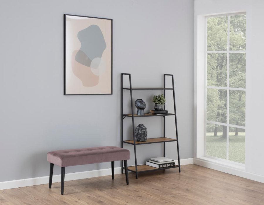 ACT NORDIC Rechteckige Glory-Bank mit Spezialnähten – Stoff in Altrosa und schwarzer Stahl (95 x 38)