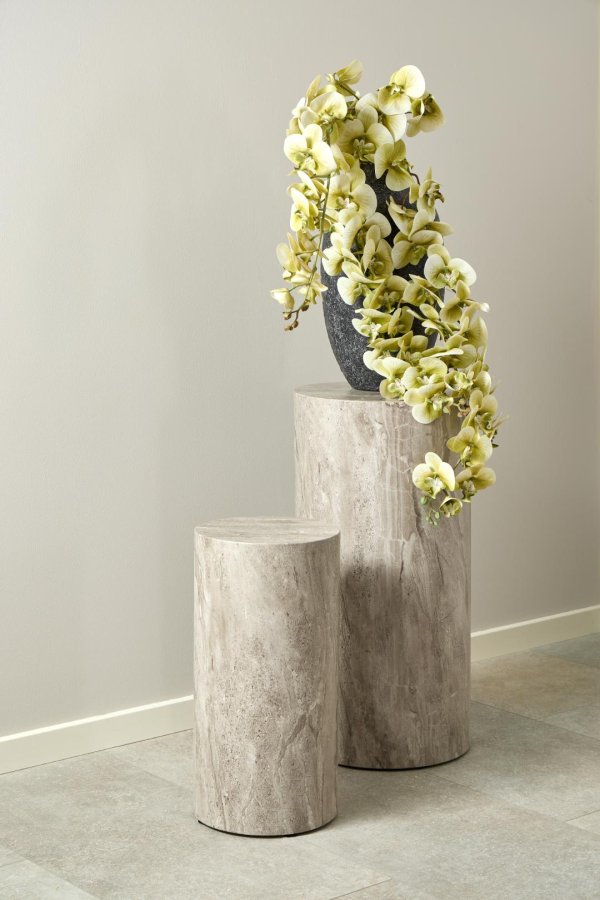 ACT NORDIC Terningpedestal, rund - grtt marmorriver grovt papir (34) (sett med 2)