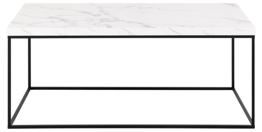ACT NORDIC Barossa Couchtisch, rechteckig – weißer Carrara-Marmor, raues Melamin und schwarzer Stahl (110 x 55)