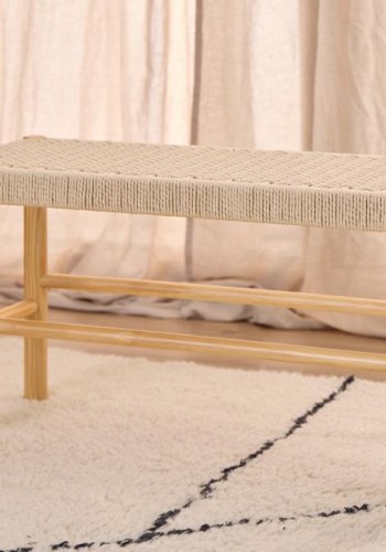 ACT NORDIC Alvin bnk, m. vvet mnster, rektangulr - off white papirflet og natur fyrretr (80x35)