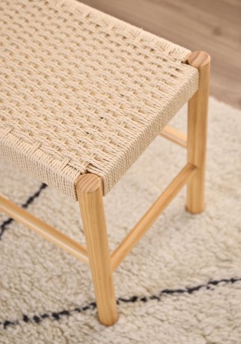 ACT NORDIC Alvin bnk, m. vvet mnster, rektangulr - off white papirflet og natur fyrretr (80x35)