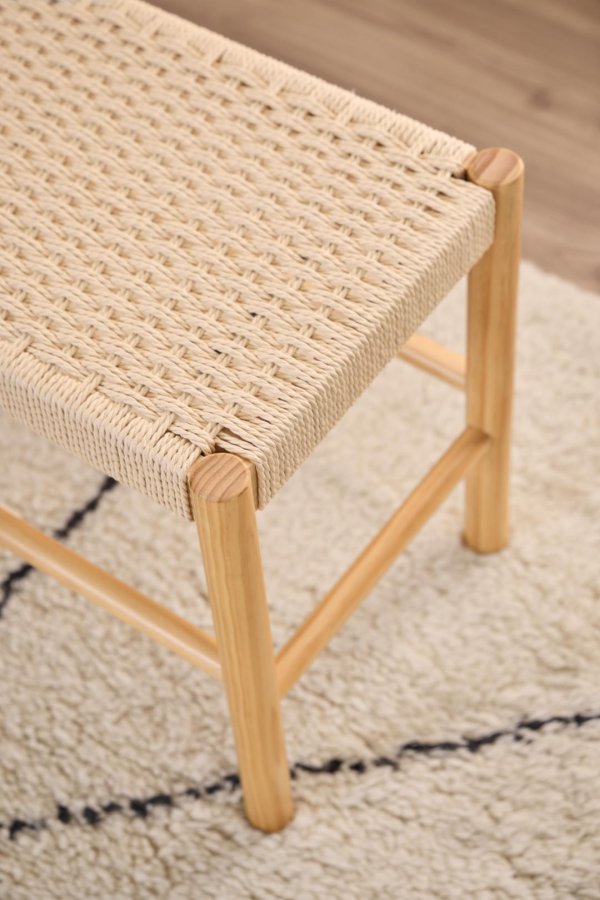 ACT NORDIC Alvin bnk, m. vvet mnster, rektangulr - off white papirflet og natur fyrretr (80x35)