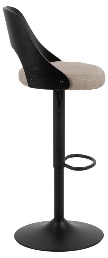 ACT NORDIC Lucy Barhocker, mit Rückenlehne, Fußstütze, Drehfunktion - Sandstoff und schwarzes Eichenfurnier/Stahl