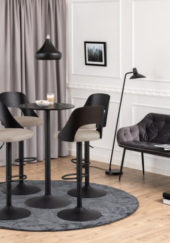 ACT NORDIC Lucy Barhocker, mit Rückenlehne, Fußstütze, Drehfunktion - Sandstoff und schwarzes Eichenfurnier/Stahl