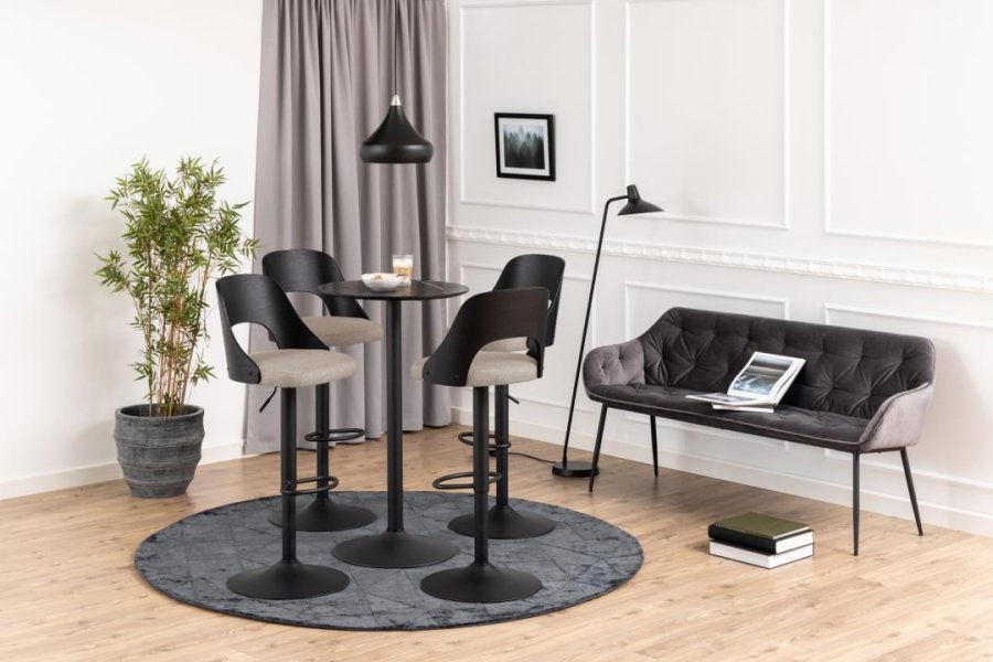 ACT NORDIC Lucy Barhocker, mit Rückenlehne, Fußstütze, Drehfunktion - Sandstoff und schwarzes Eichenfurnier/Stahl