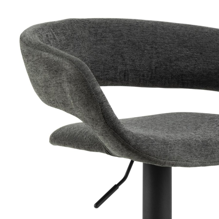 ACT NORDIC Grace Barhocker, mit Rückenlehne, Armlehnen, Fußstütze, Drehfunktion – dunkelgrauer Stoff und schwarzer Stahl