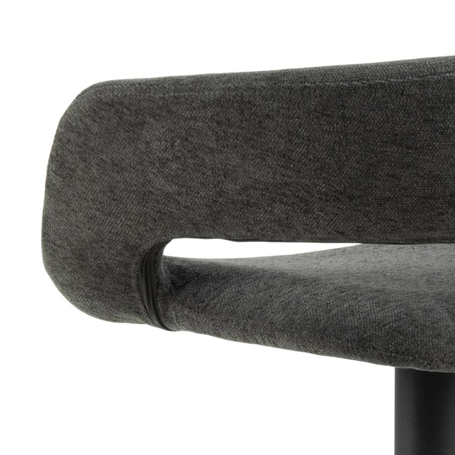 ACT NORDIC Grace Barhocker, mit Rückenlehne, Armlehnen, Fußstütze, Drehfunktion – dunkelgrauer Stoff und schwarzer Stahl