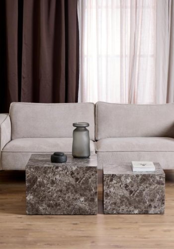 ACT NORDIC Dice salongbord, firkantet - lysebrunt Emperador grovt papir (sett med 2)