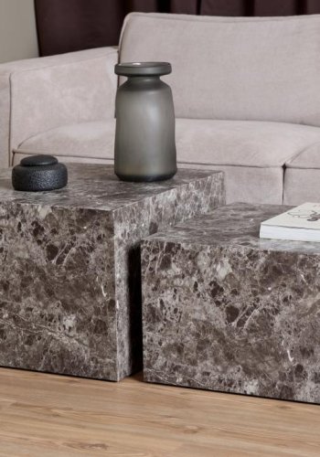 ACT NORDIC Dice salongbord, firkantet - lysebrunt Emperador grovt papir (sett med 2)