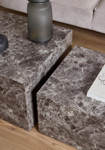 ACT NORDIC Dice salongbord, firkantet - lysebrunt Emperador grovt papir (sett med 2)