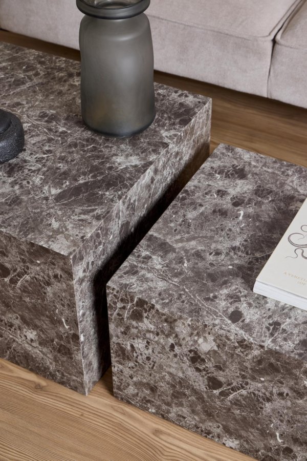 ACT NORDIC Dice salongbord, firkantet - lysebrunt Emperador grovt papir (sett med 2)