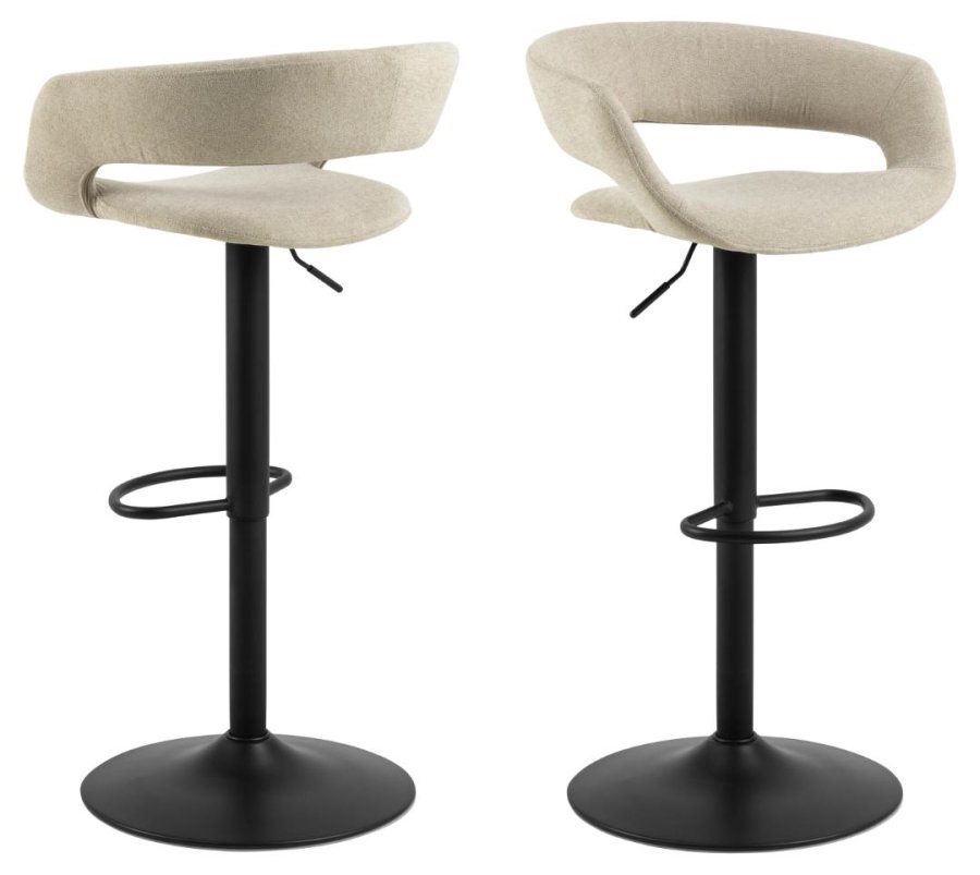 ACT NORDIC Grace Barhocker, mit Rückenlehne, Armlehnen, Fußstütze, Drehfunktion – Sandstoff und schwarzer Stahl