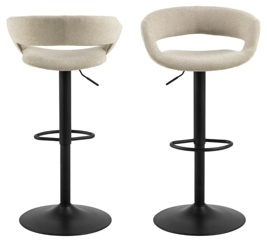 ACT NORDIC Grace Barhocker, mit Rückenlehne, Armlehnen, Fußstütze, Drehfunktion – Sandstoff und schwarzer Stahl