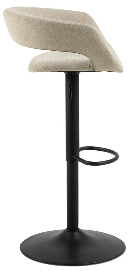 ACT NORDIC Grace Barhocker, mit Rückenlehne, Armlehnen, Fußstütze, Drehfunktion – Sandstoff und schwarzer Stahl