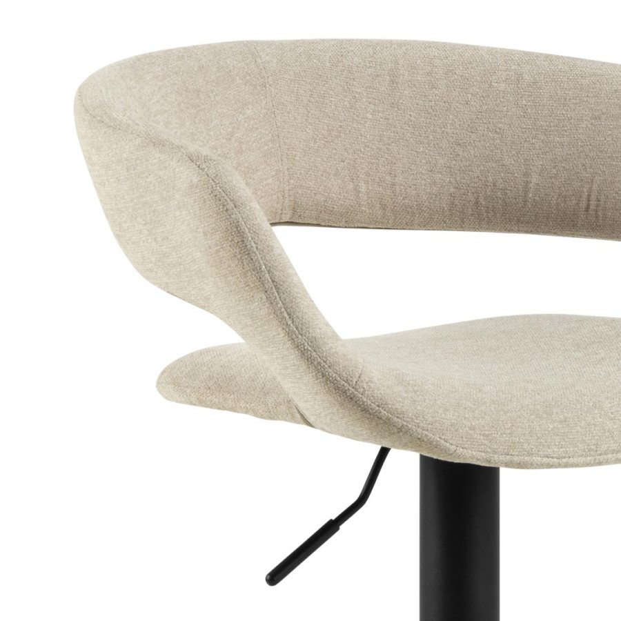 ACT NORDIC Grace Barhocker, mit Rückenlehne, Armlehnen, Fußstütze, Drehfunktion – Sandstoff und schwarzer Stahl