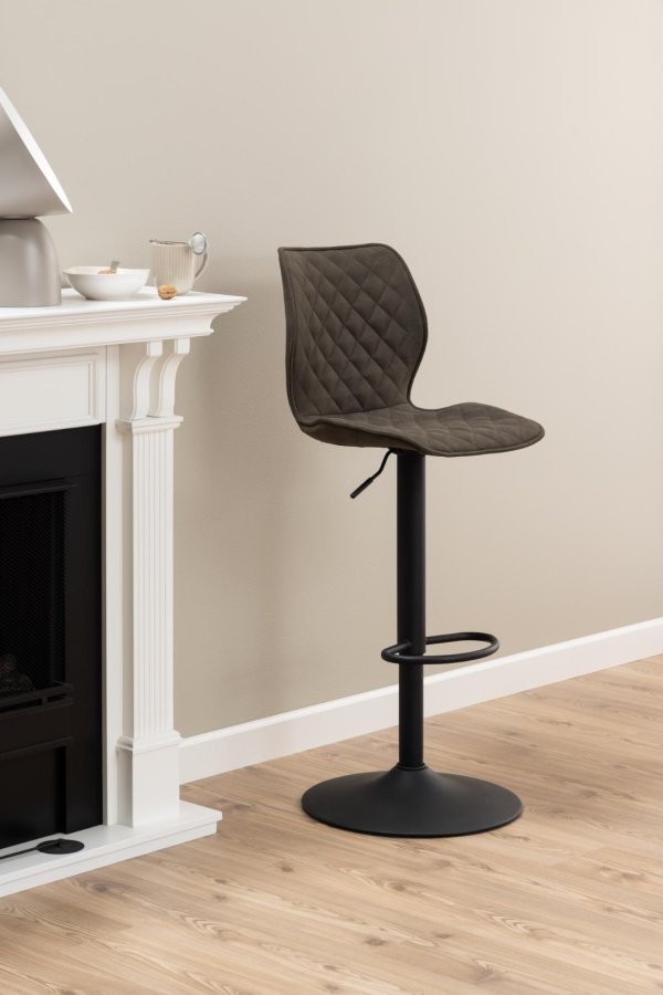 ACT NORDIC Naomi Barhocker, mit Rückenlehne, Fußstütze und Drehfunktion – anthrazitgrauer Stoff und schwarzer Stahl