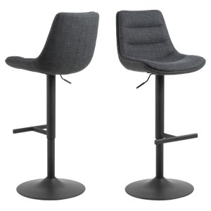 ACT NORDIC Adisa barstol, med ryggstöd, fotstöd, snurrfunktion, gaspatron - mörkgrtt tyg/svart stl