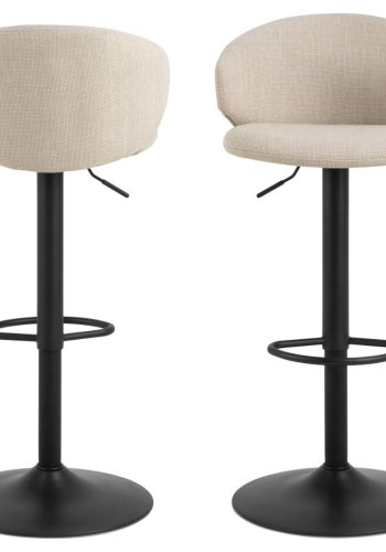 ACT NORDIC Ella Barhocker, mit Rückenlehne, Armlehnen, Fußstütze und Drehfunktion – beiger Stoff und schwarzer Stahl