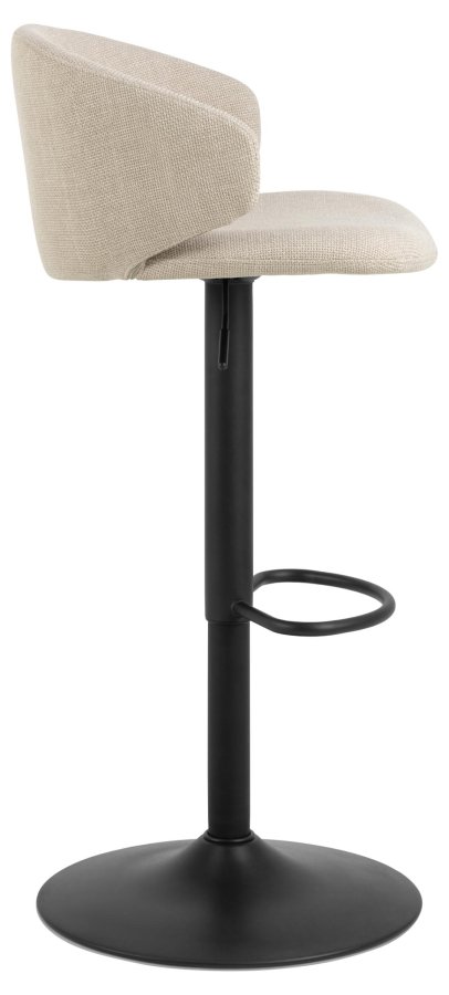 ACT NORDIC Ella Barhocker, mit Rückenlehne, Armlehnen, Fußstütze und Drehfunktion – beiger Stoff und schwarzer Stahl