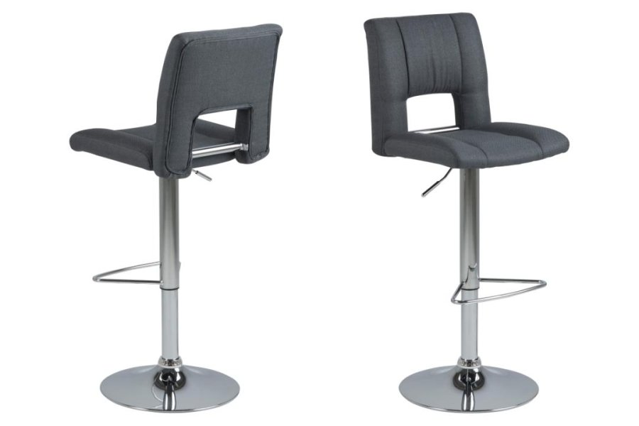 ACT NORDIC Sylvia Barhocker, mit Rückenlehne, Fußstütze, Drehfunktion, Gaskartusche – dunkelgrauer Stoff/Chromstahl