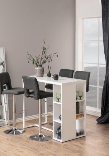 ACT NORDIC Sylvia Barhocker, mit Rückenlehne, Fußstütze, Drehfunktion, Gaskartusche – dunkelgrauer Stoff/Chromstahl