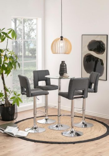 ACT NORDIC Sylvia Barhocker, mit Rückenlehne, Fußstütze, Drehfunktion, Gaskartusche – dunkelgrauer Stoff/Chromstahl