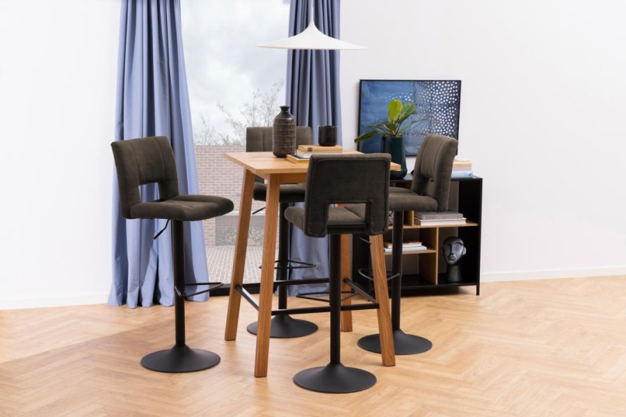 ACT NORDIC Sylvia Barhocker, mit Rückenlehne, Fußstütze, Drehfunktion, Gaskartusche - Stoff anthrazit/Stahl schwarz